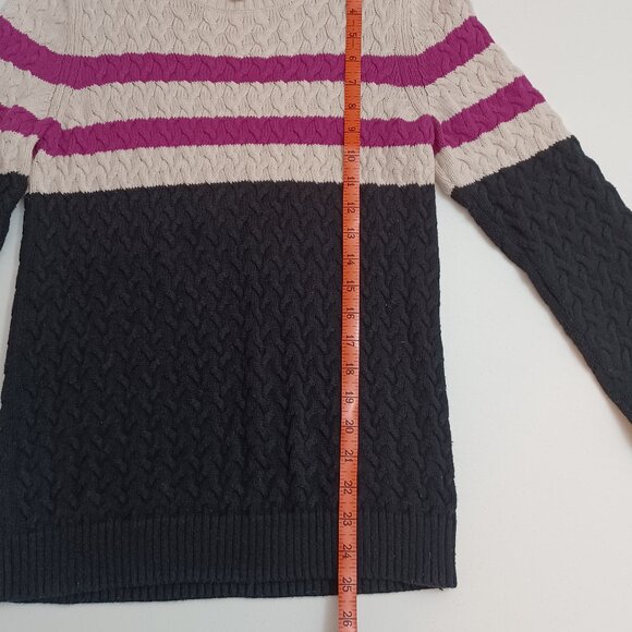 Croft & Barrow Cable Knit 100% Cotton Black/Purple/and Beige Sweater Size Medium - Picture 5 of 7